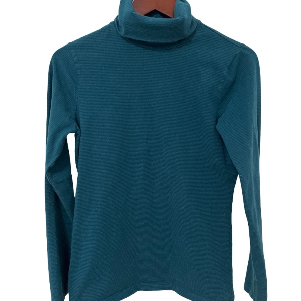 Eddie Bauer Womens M striped Teal Turtleneck Oudoor Warm Basic